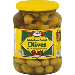GREEN CRACKED OLIVES 16 OZ.